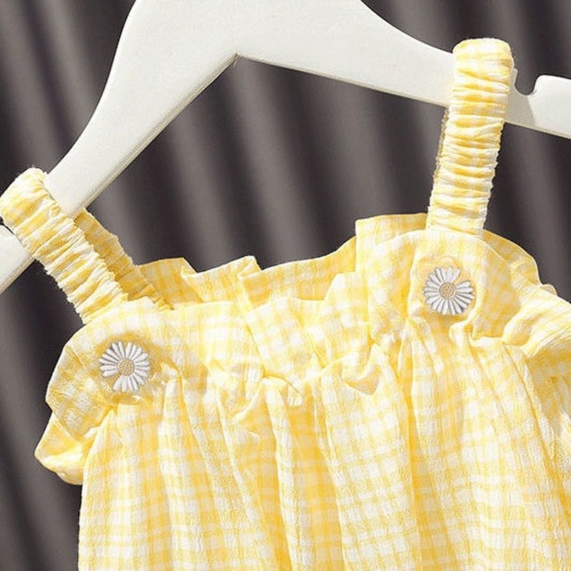 Bộ Đồ 2 Món Gồm Đầm Hai Dây Và Quần Ngắn Bằng Vải Cotton Thời Trang Hàn Quốc Dễ Thương Dành Cho Bé Gái