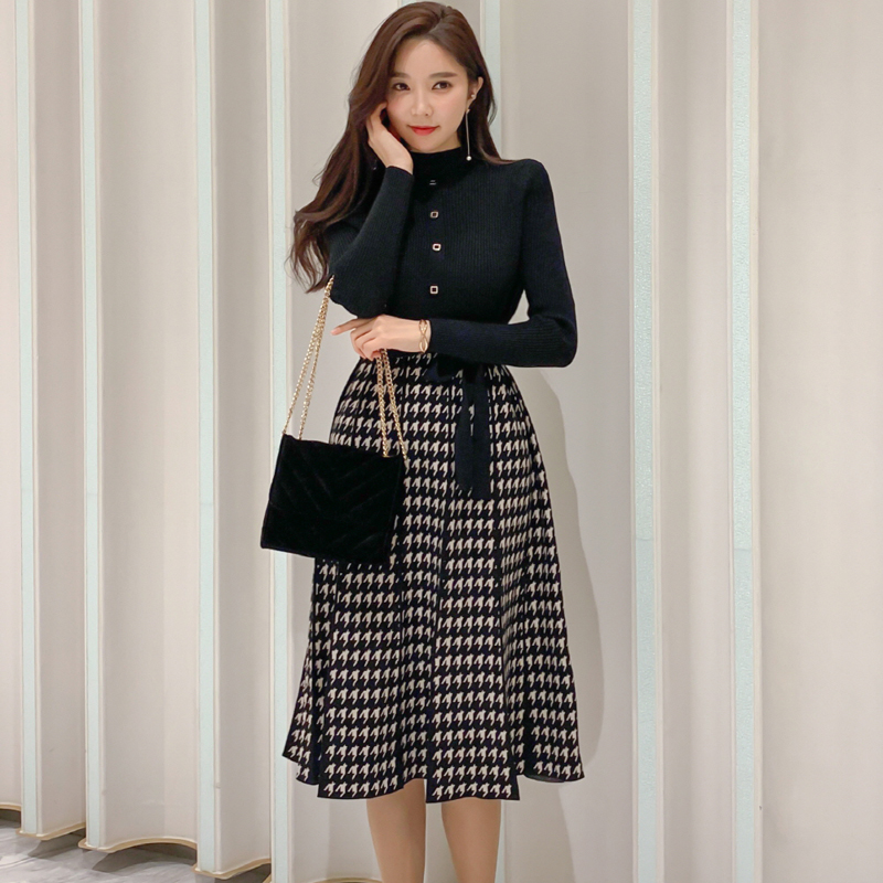 Đầm Dài Tay Màu Sắc Thời Trang Thu Đông Hàn Quốc Dành Cho Nữ