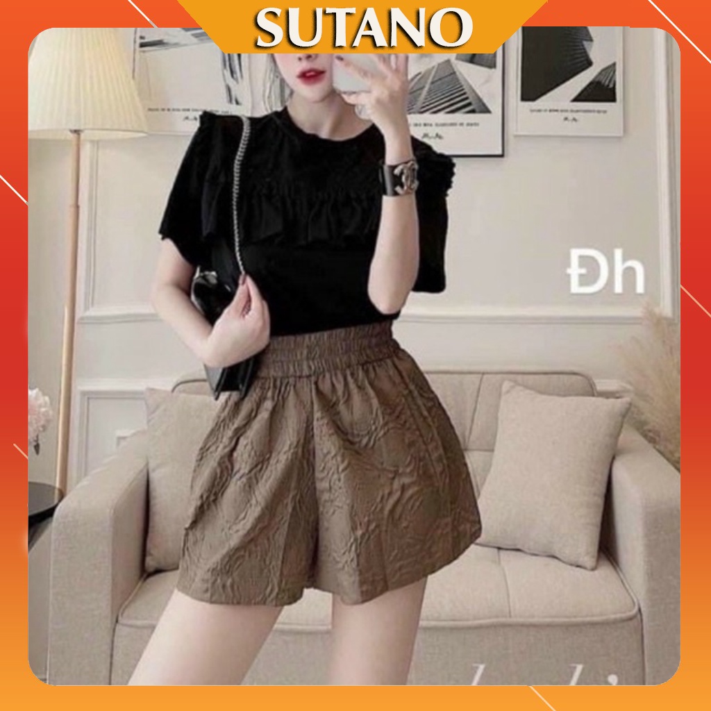 Quần short nữ dập nổi 3D xốp phồng cao cấp - Quần sooc xốp hoa phối nhiều kiểu áo năng động Q508 SUTANO