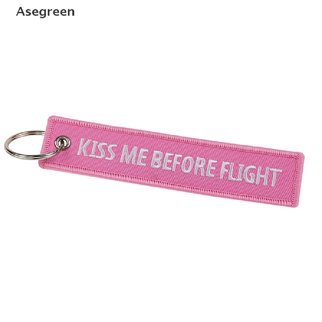 [Asegreen] Móc Khóa Thêu Nhãn Kiss Me Before Flight Bằng Kim Loại