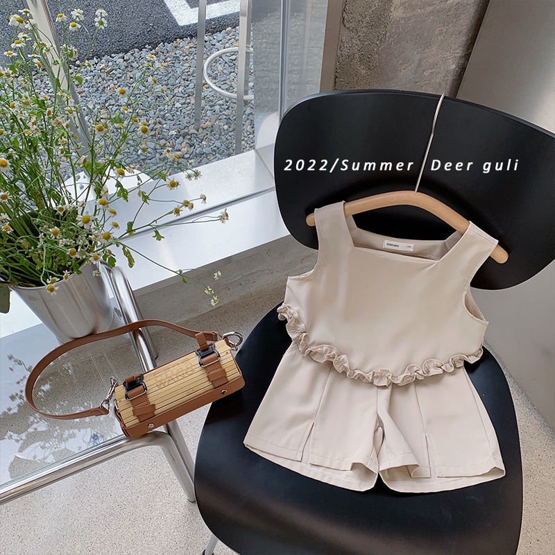 Bộ Áo Thun Tay Ngắn Và Quần Ngắn Siêu Mỏng Phong Cách Hàn Quốc Thời Trang Mùa Hè Cho Bé Gái