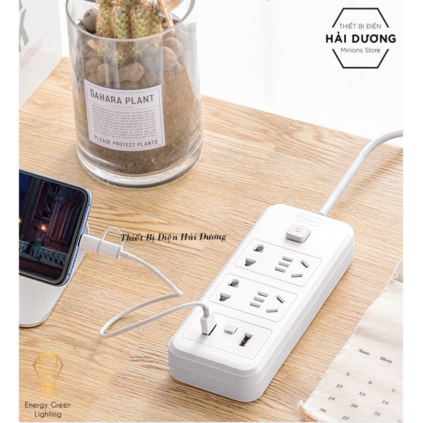 Ổ Cắm Điện Thông Minh Chuyển Đổi Đa Chức Năng OD-318 dây 2m8 - Có Đầu Cắm USB Chuẩn Sạc An Toàn Chống Giật Tặng Phích