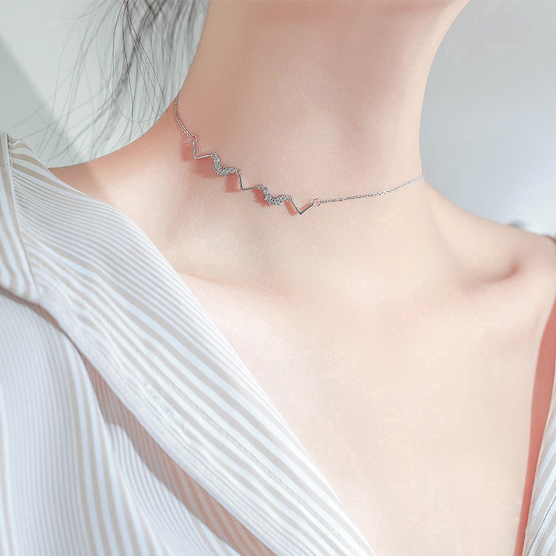 Vòng cổ chocker bạc đính đá pha lê thời trang nữ