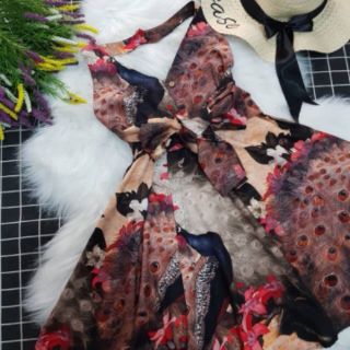 Đầm xoè cột eo hở vai hai màu