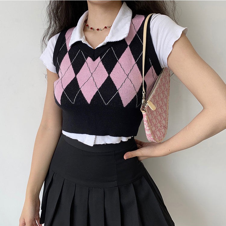Áo len nữ sát nách cổ chữ V thời trang retro | BigBuy360 - bigbuy360.vn