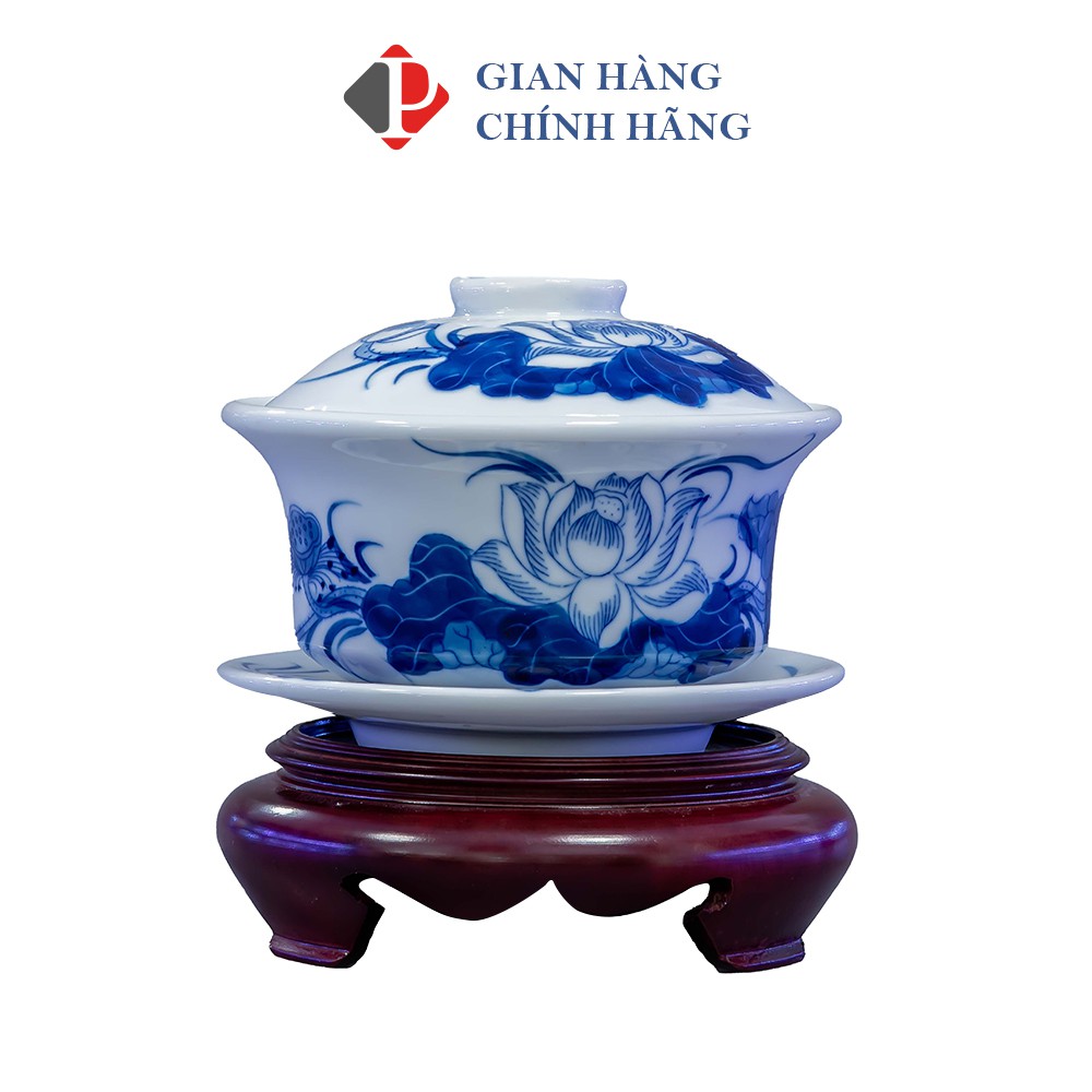 Bát nước họa tiết SEN men Lam Trắng Trơn, đồ thờ cúng Phùng Gia - Gốm sứ Bát Tràng cao cấp