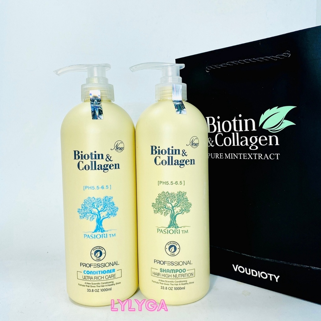 Cặp Dầu Gội Dầu Xả BIOTIN COLLAGEN 1000ML X 2 - Giảm Rụng Tóc,Phục Hồi Tóc Khô Xơ, Hư Tổn cho mái tóc GX01