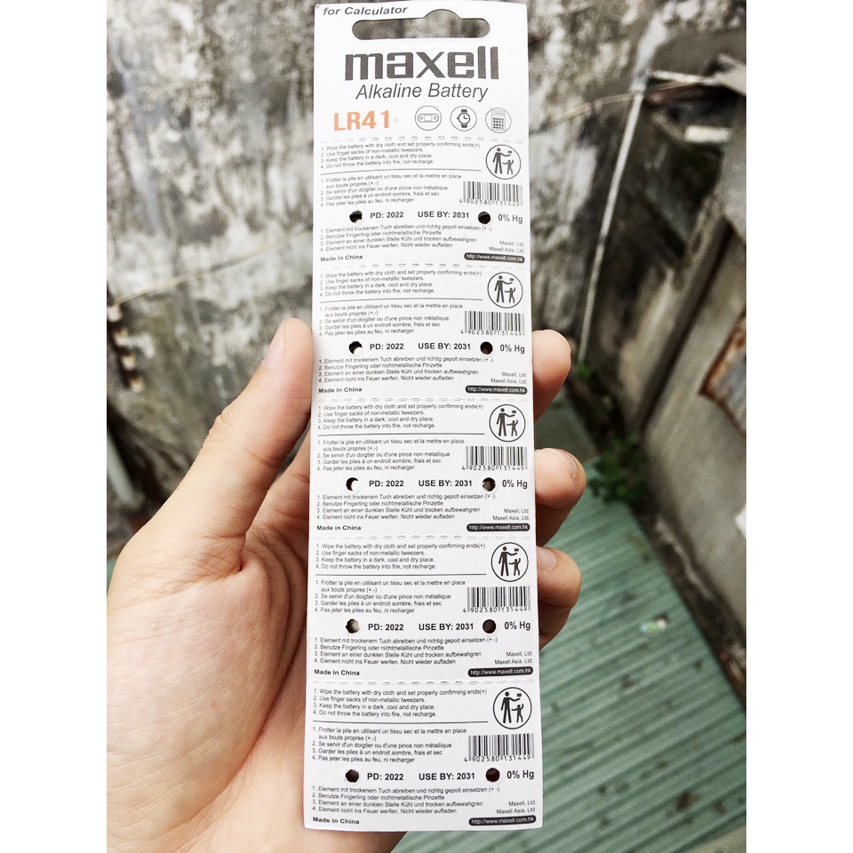 Pin AG3 LR41 192 1.5V Maxell Vỉ 10 Viên chính hãng