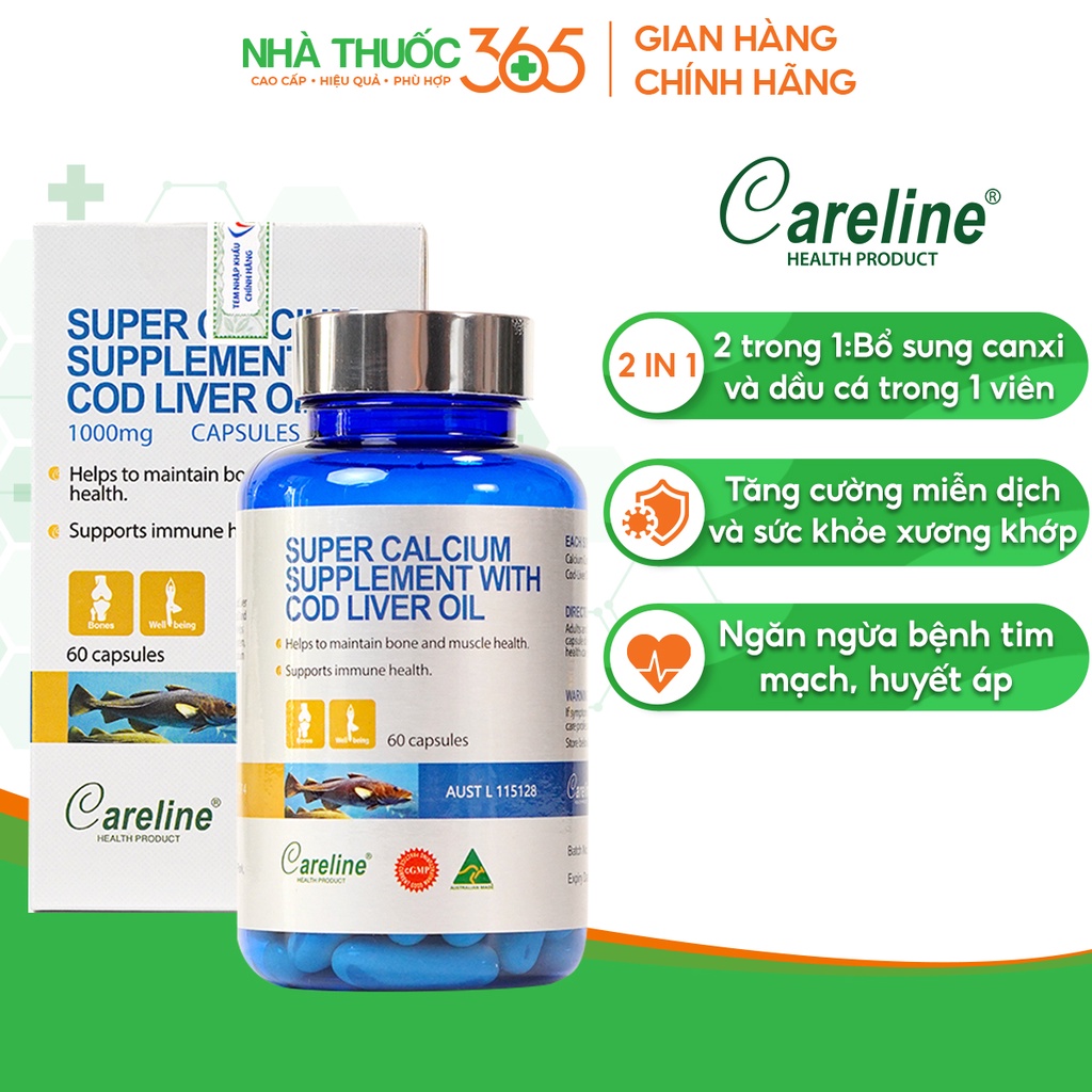 Viên Uống Dầu Gan Cá Careline Super Calcium Supplement Bổ Sung Omega-3 Cho Cơ Thể - 60 Viên