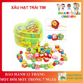 Xâu Hạt Gỗ Hộp Hình Trái Tim 50 Hạt Nhiều Chủ Đề - Đồ Chơi Rèn Kỹ Năng Khéo Léo