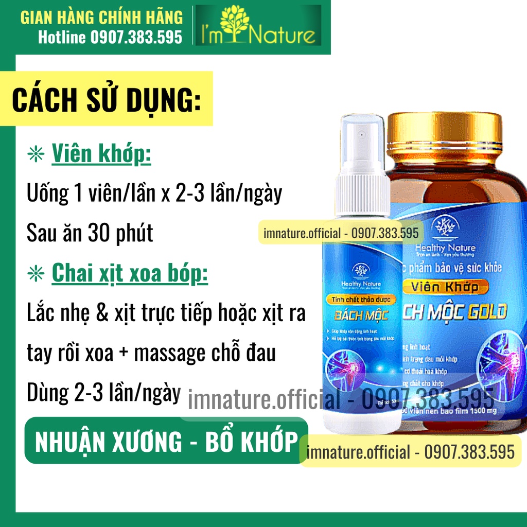 Nhuận Xương Bổ Khớp Bách Mộc Gold Hộp 60 Viên &amp; Tinh Chất Xoa Bóp Giảm Đau 60ml I'm Nature