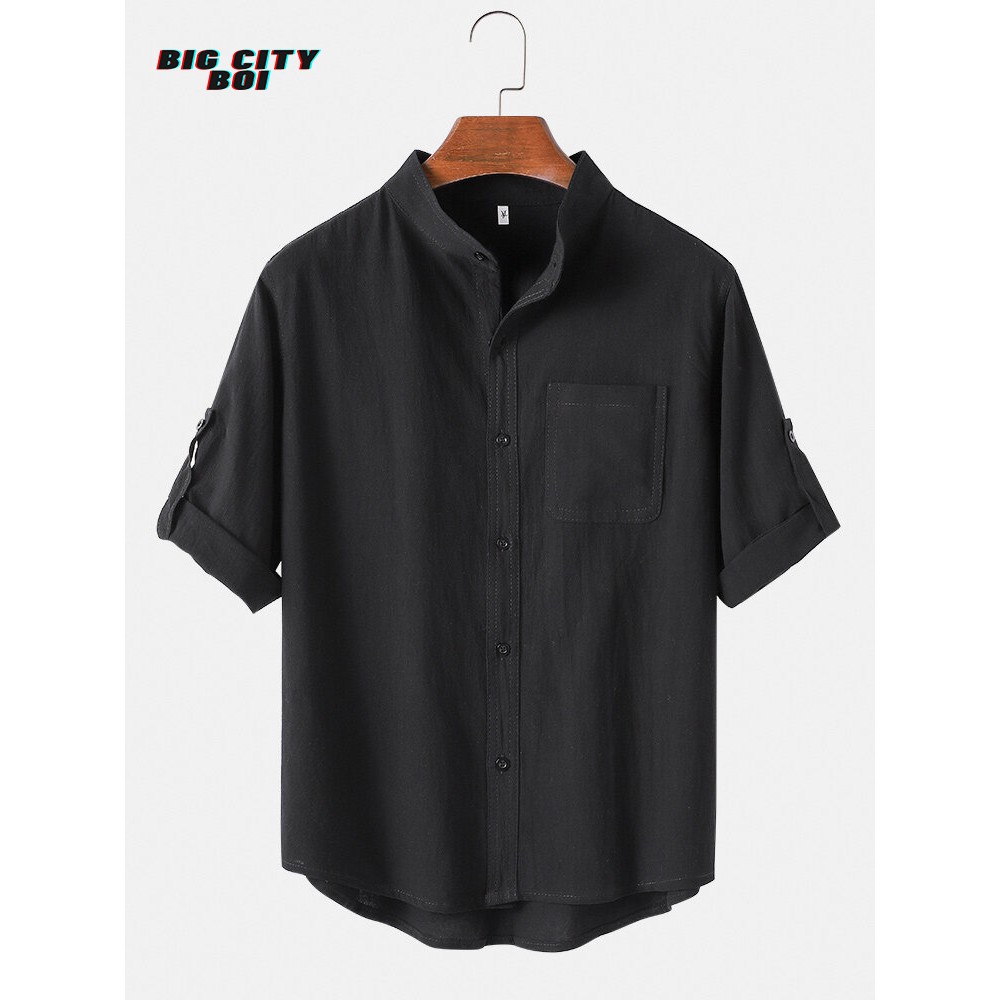 Áo sơ mi đũi ngắn tay nam chất cao cấp, chất đũi mềm mịn thoáng mát, kiểu sơ mi ngắn tay, cổ trụ lịch lãm