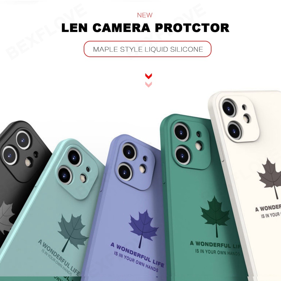 Ốp lưng iPhone 13/13 Mini/13 Pro/13 Pro Max/ 7/8Plus/XR/XS Max/11/X/XS/12/12Pro Max mẫu dẻo cạnh vuông  Lá Wonderful