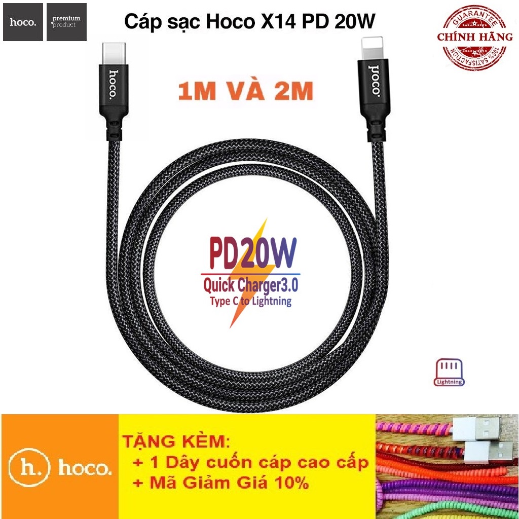 Dây Sạc Nhanh Iphone Chính Hãng Cáp Sạc Hoco x14 Type-C to Lightning PD 20W và USB to C 2.4A cho iphone - BH 12 T