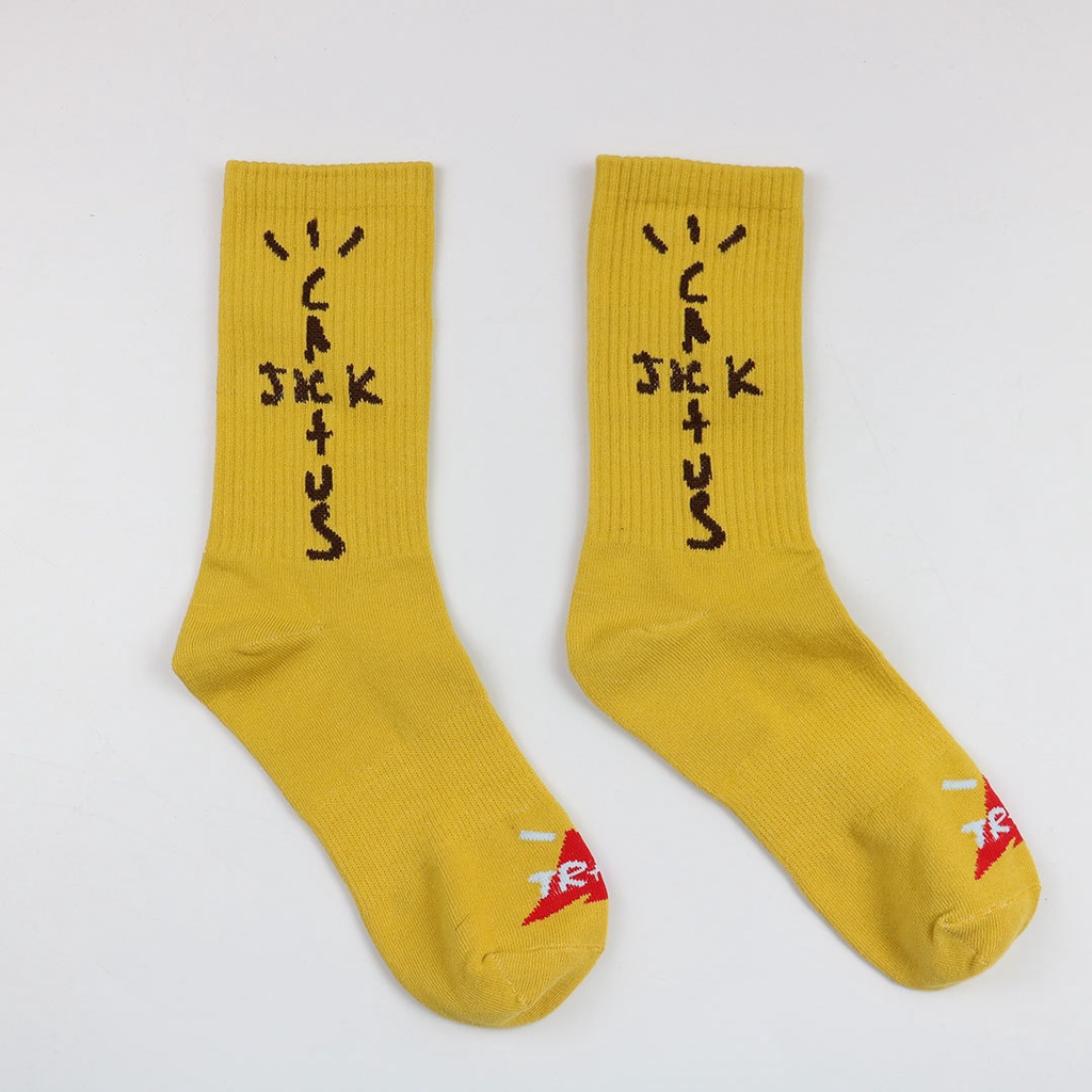 Vớ Tất Cotton Travis Scott Trơn In Hình Xương Rồng Màu Trắng/Vàng/Đen Phong Cách Thể Thao