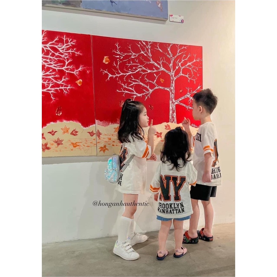 Quần áo cộc tay bé trai, bé gái, set 3ct họa tiết NY kèm mũ cam cho bé