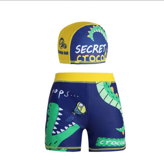 Bộ quần bơi và nón họa tiết cá mập cá sấu cho bé trai