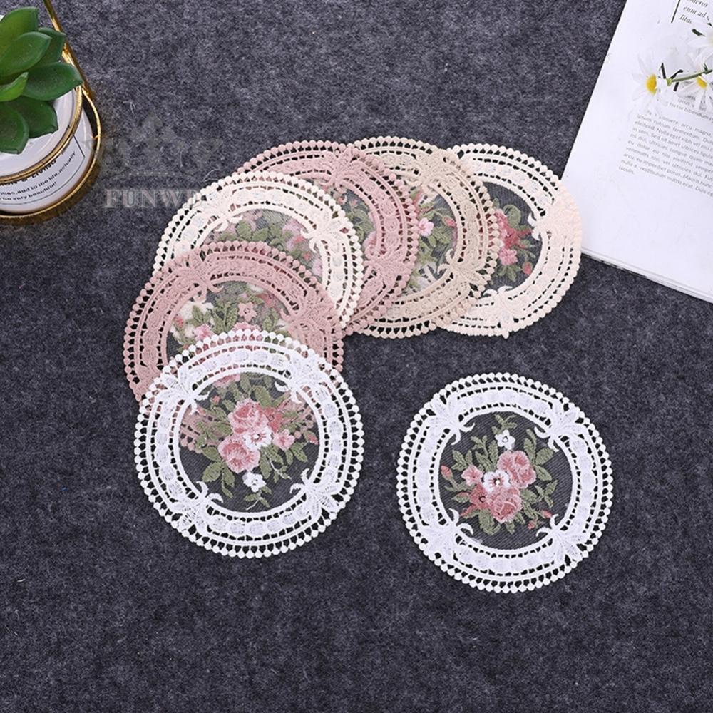 【FUNWD】Table Mat Placemat Washable 12CM Coaster Decoration Desktop Embroidery