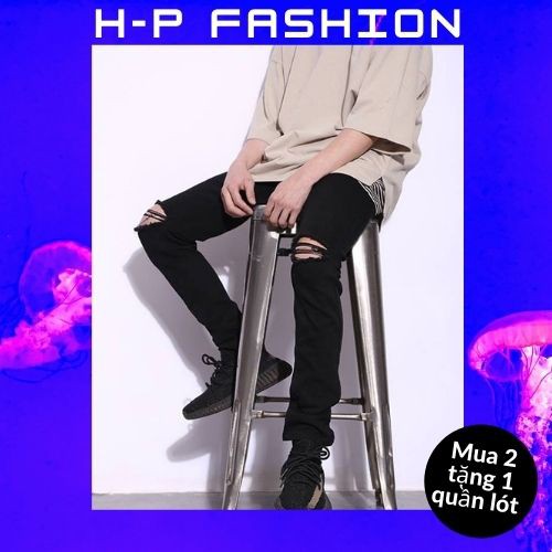 Quần Jean Nam Rách Gối Màu Đen 🔵 𝐅𝐑𝐄𝐄 𝐒𝐇𝐈𝐏 🔵 Quần Bò Nam Co Giãn Thời Trang Hpfashion - Qjnhp09