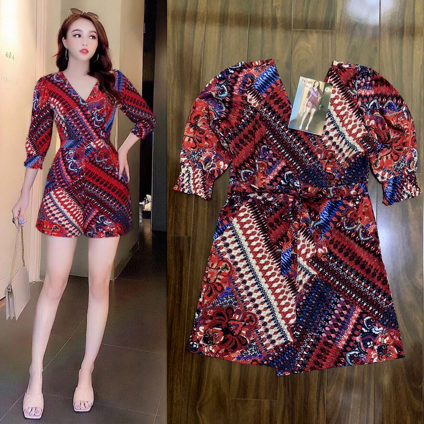 Jumsuit Ngắn 💝FREESHIP💝 Jumpsuit ngắn cổ tim tay lỡ họa tiết dây kéo lưng xinh xắn J1109 | WebRaoVat - webraovat.net.vn