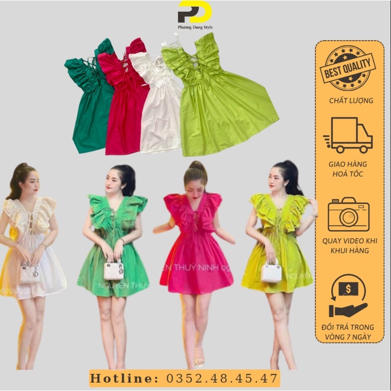 Đầm bèo cánh tiên cột dây nơ ngực