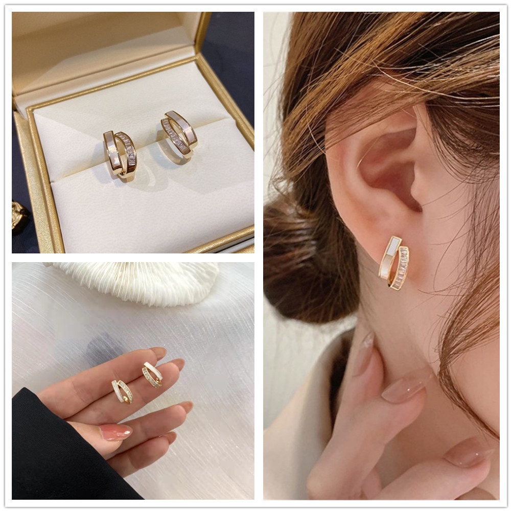 Khuyên Tai Hai Lớp Phong Cách Hàn Quốc Thời Trang Mới