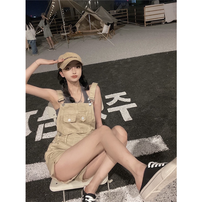 Quần Yếm denim Ngắn Ống Rộng Lưng Cao Thời Trang Mùa Hè Cho Nữ