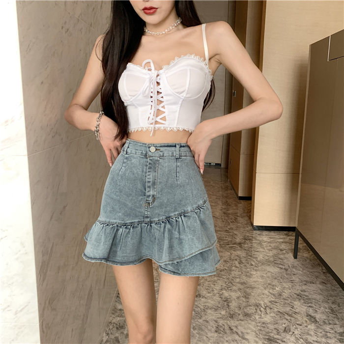 Chân Váy Jeans Lưng Cao Thời Trang Cho Nữ