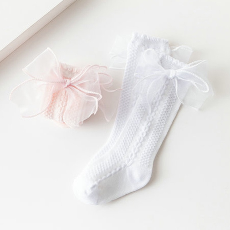 Vớ Dài Qua Gối Vải Cotton Mềm Mại Phối Lưới Màu Trơn Thoáng Khí Phong Cách Lolita Cho Bé Gái