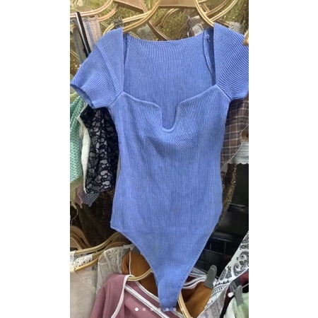 Áo len dệt kim bodysuit cổ vuông tim sexy