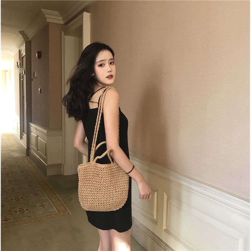 SUXI Đầm trễ vai màu trơn quyến rũ
