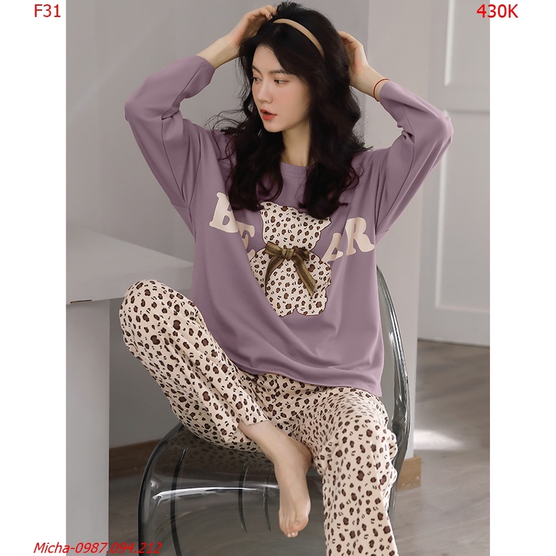 Bộ mặc nhà nữ dài tay Bear tím - Micha F31