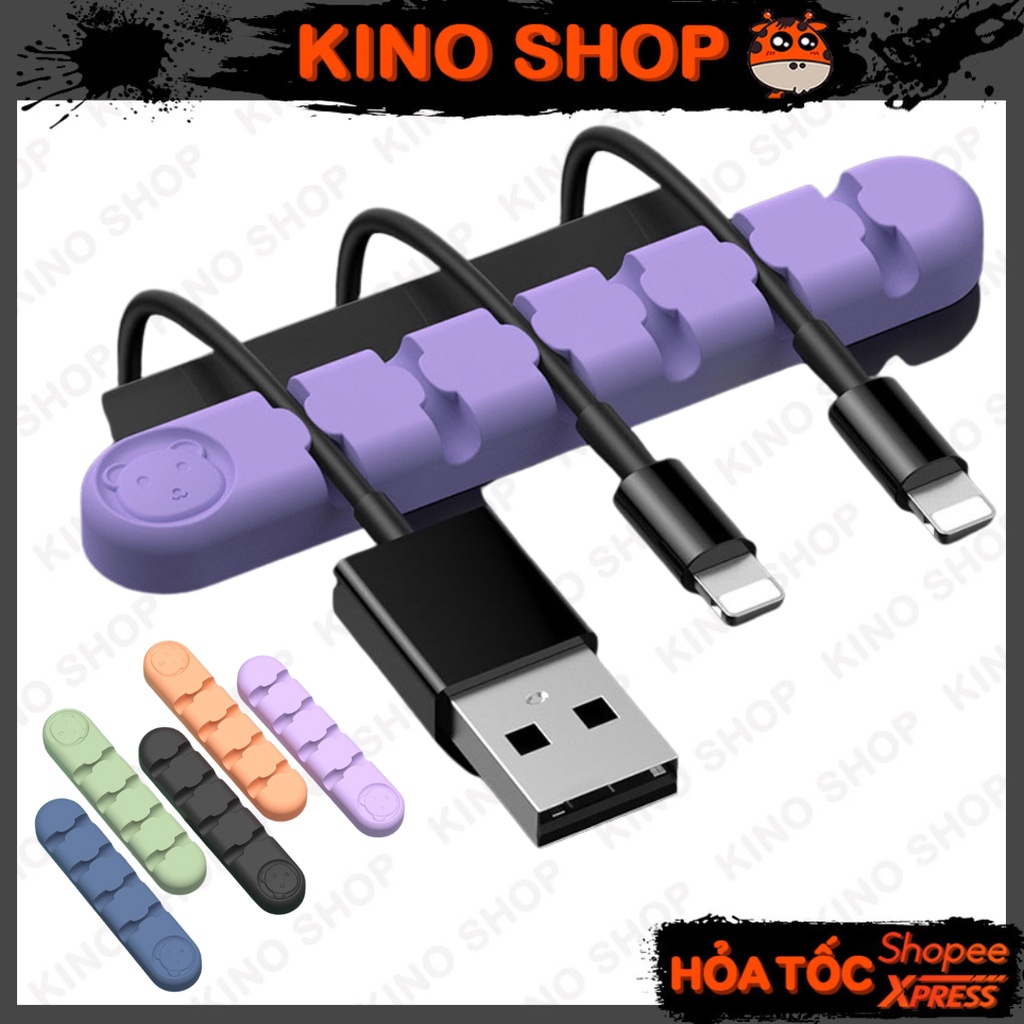 Kẹp silicon giữ dây cáp sạc, tai nghe, dây phụ kiện đa năng làm gọn bàn làm việc hình gấu bear chất lượng cao