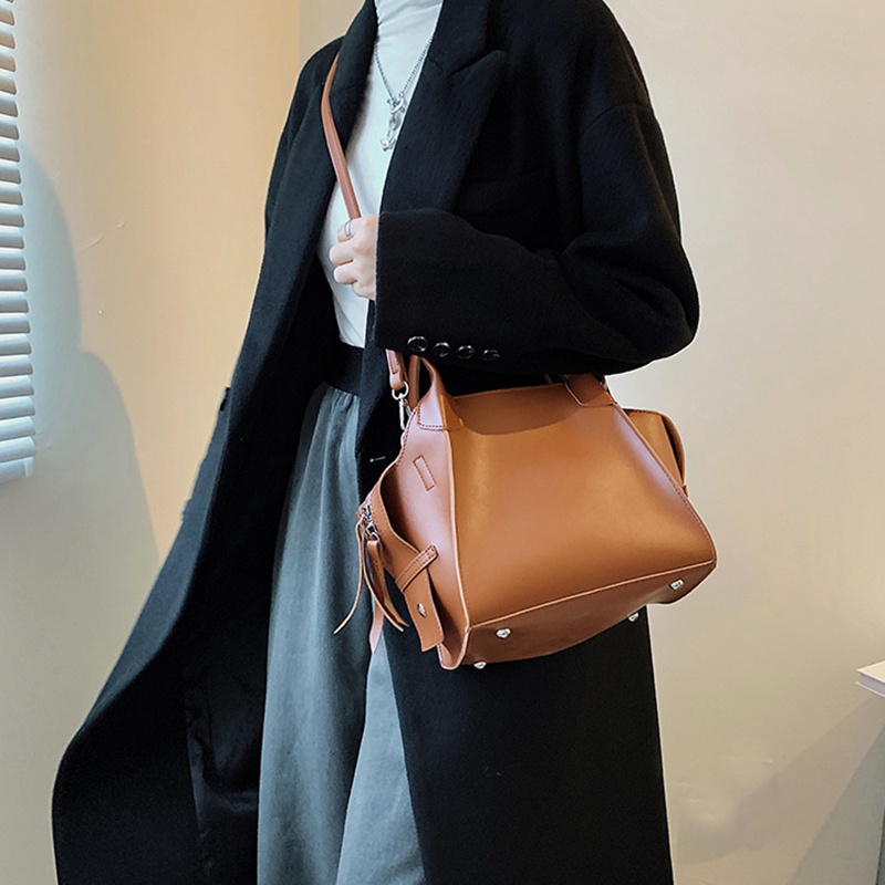 IELGY Túi Đeo Chéo Da PU Màu Trơn Cỡ Lớn Phong Cách retro Thời Trang Cho Nữ