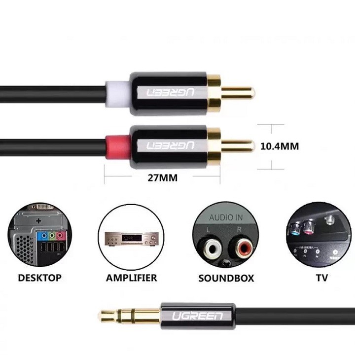 Dây Audio 3,5mm ra 2 đầu RCA (Hoa sen) dài 3M UGREEN AV116 10590