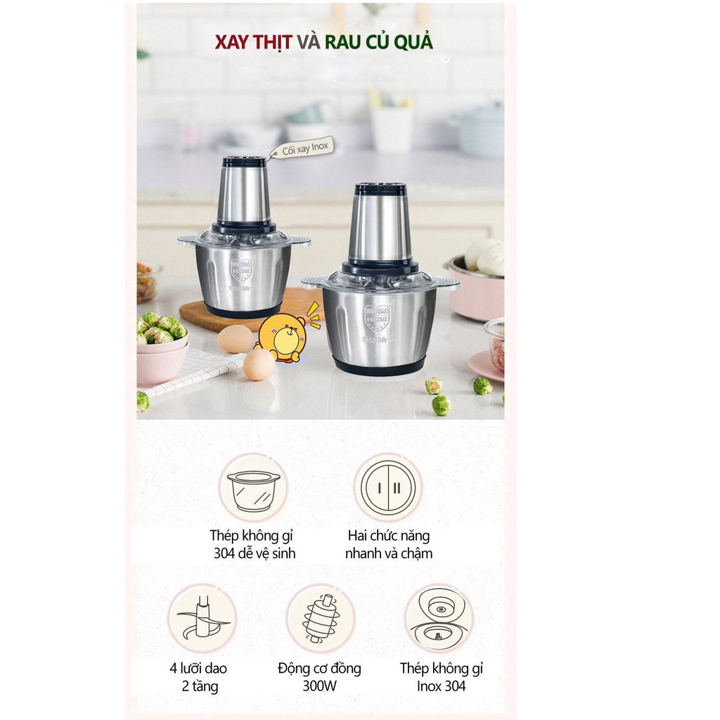 [SALE SỐC] Máy Xay Thịt Cối Inox 4 Lưỡi Đa Năng, Công suất 250w Xay Thịt Cá, Xay Tỏi Ới, Xay Rau Củ Quả