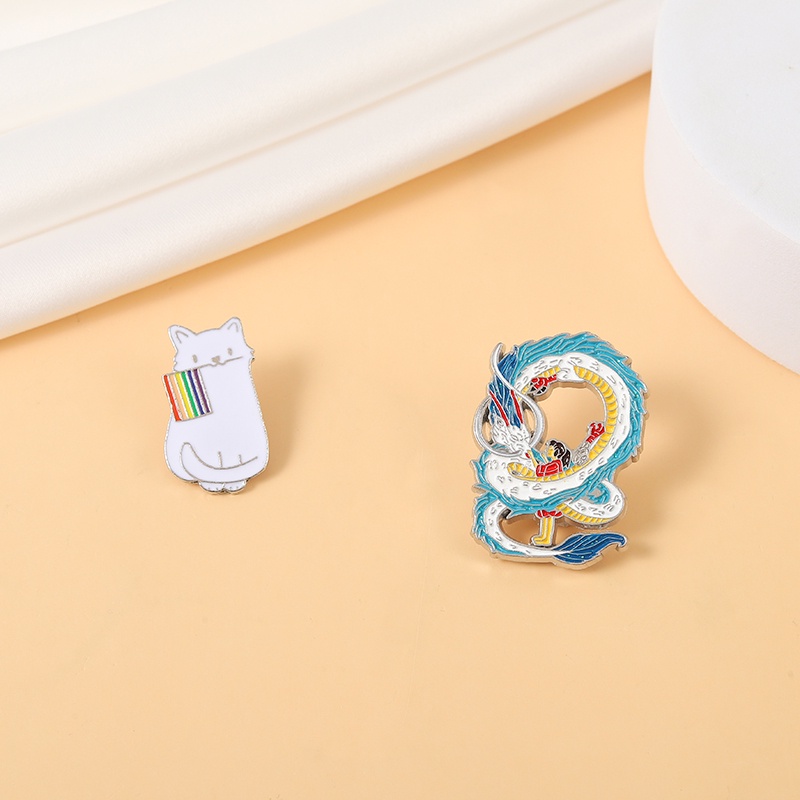 Huy Hiệu Cài Áo Kim Loại Hình Mèo Và Cầu Vồng Dễ Thương