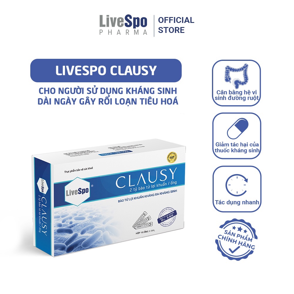 Men vi sinh LiveSpo Clausy -  Giảm rối loạn tiêu hóa cho người uống kháng sinh hộp 10 ống x 5ml