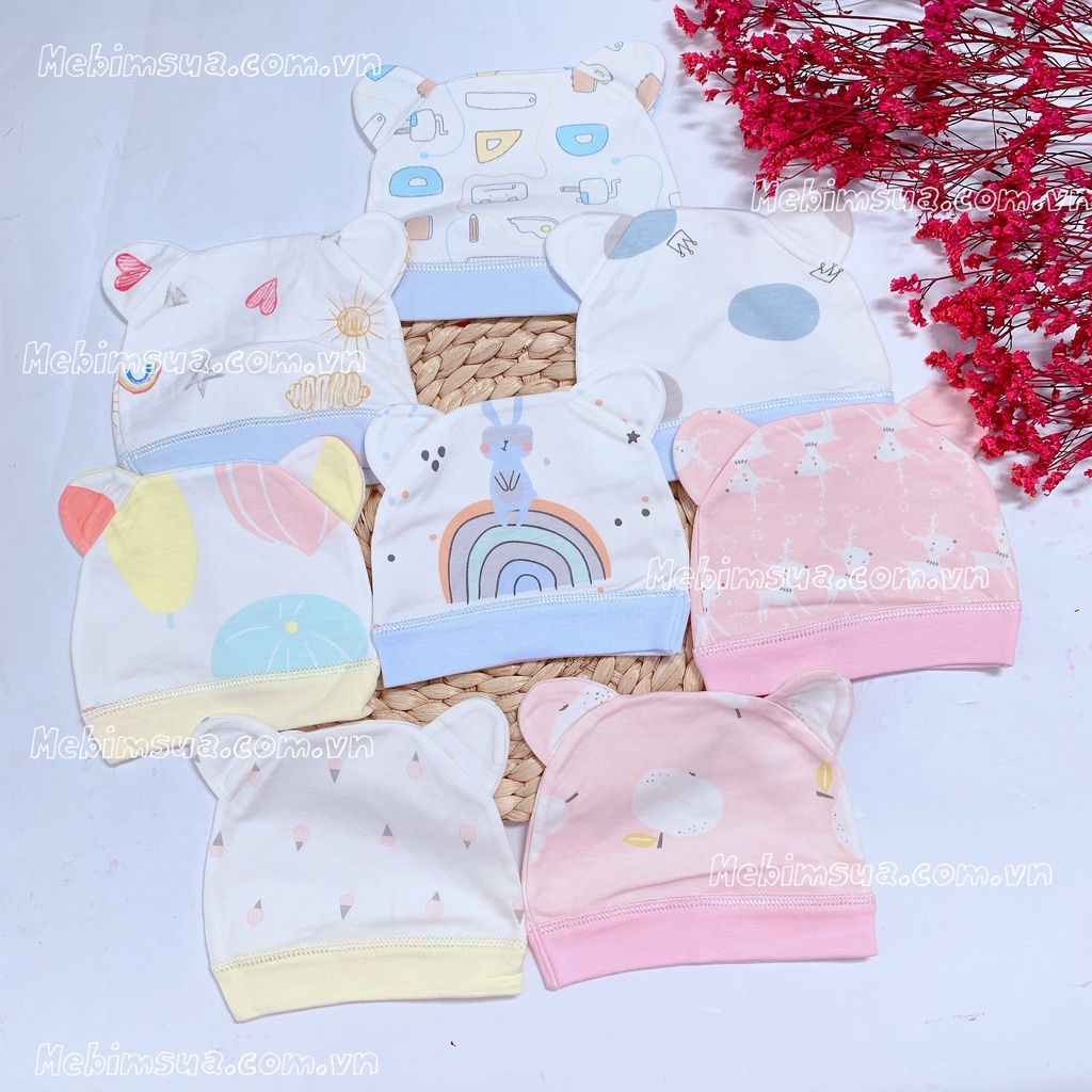 Set 2 cái Mũ nón sơ sinh tai thỏ cotton loại 1 mềm co dãn 0 12 tháng cho bé trai bé gái