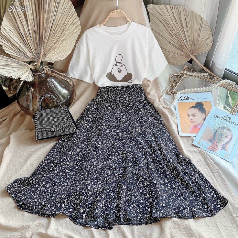 SÉT ÁO THUN + CHÂN VÁY HOA MẪU MỚI TINH 2021
