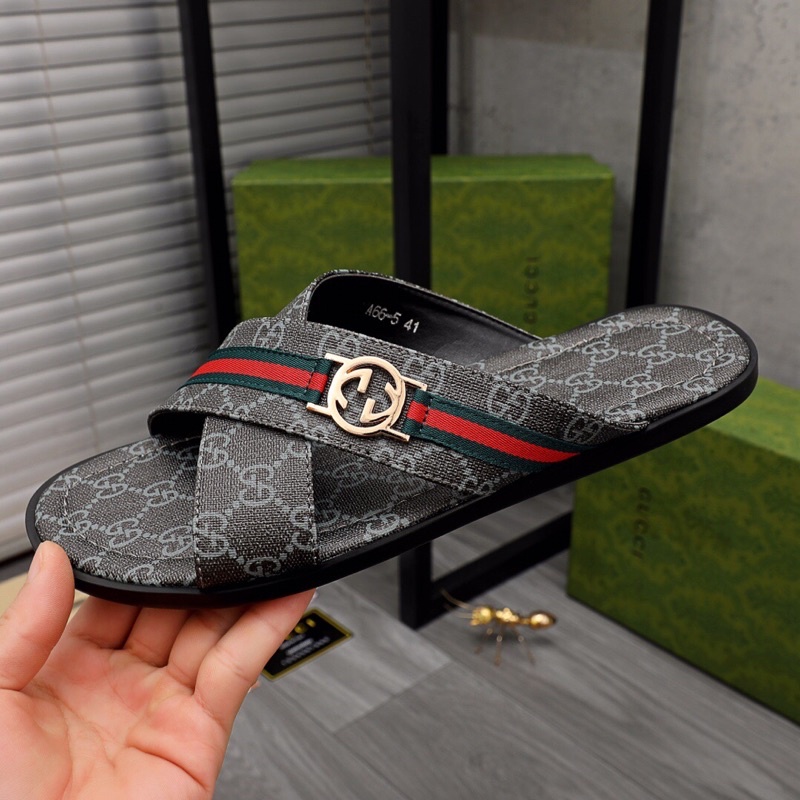 Dép quai chéo cao cấp cho nam hoạ tiết thương hiệu Gucci GC/GG mẫu mới