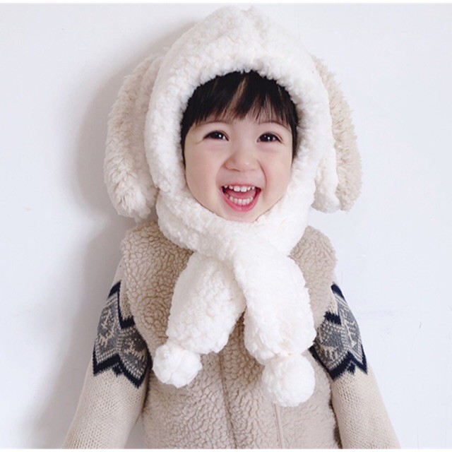 Mũ lông tai thỏ kèm khăn cổ ấm áp dành cho bé mã 50