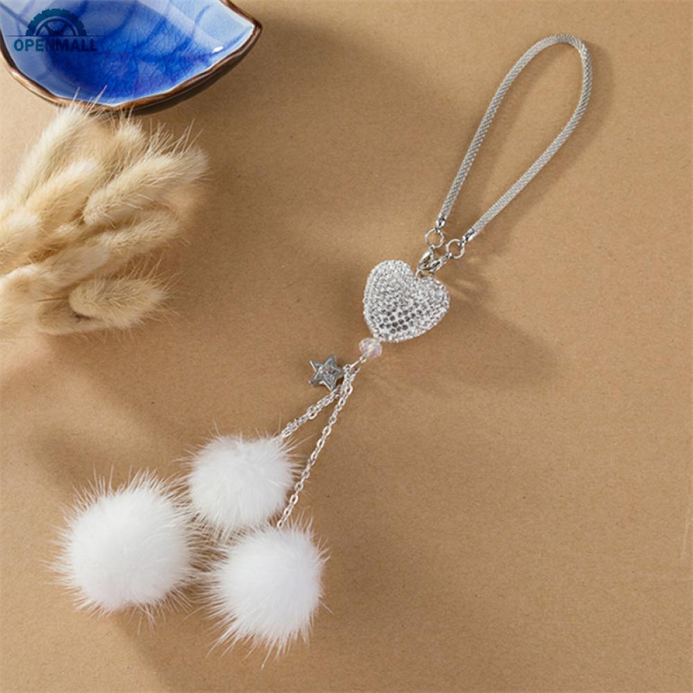 Phụ Kiện Treo Trang Trí Gương Chiếu Hậu Xe Hơi Hình Trái Tim Đính Đá Phối Cục Bông Xi