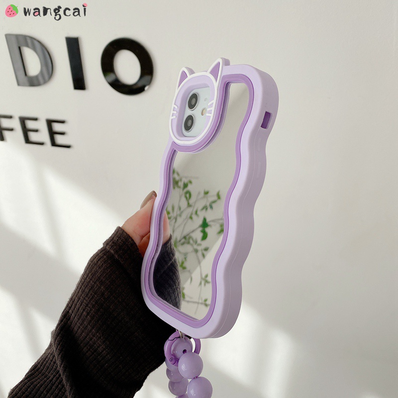Ốp Điện Thoại Silicon Dạng Lỏng Gắn Gương Trang Điểm Hình Tai Mèo Cho iPhone 14 Plus 14 13 12 11 Pro Max XS Max XR X 7 Plus