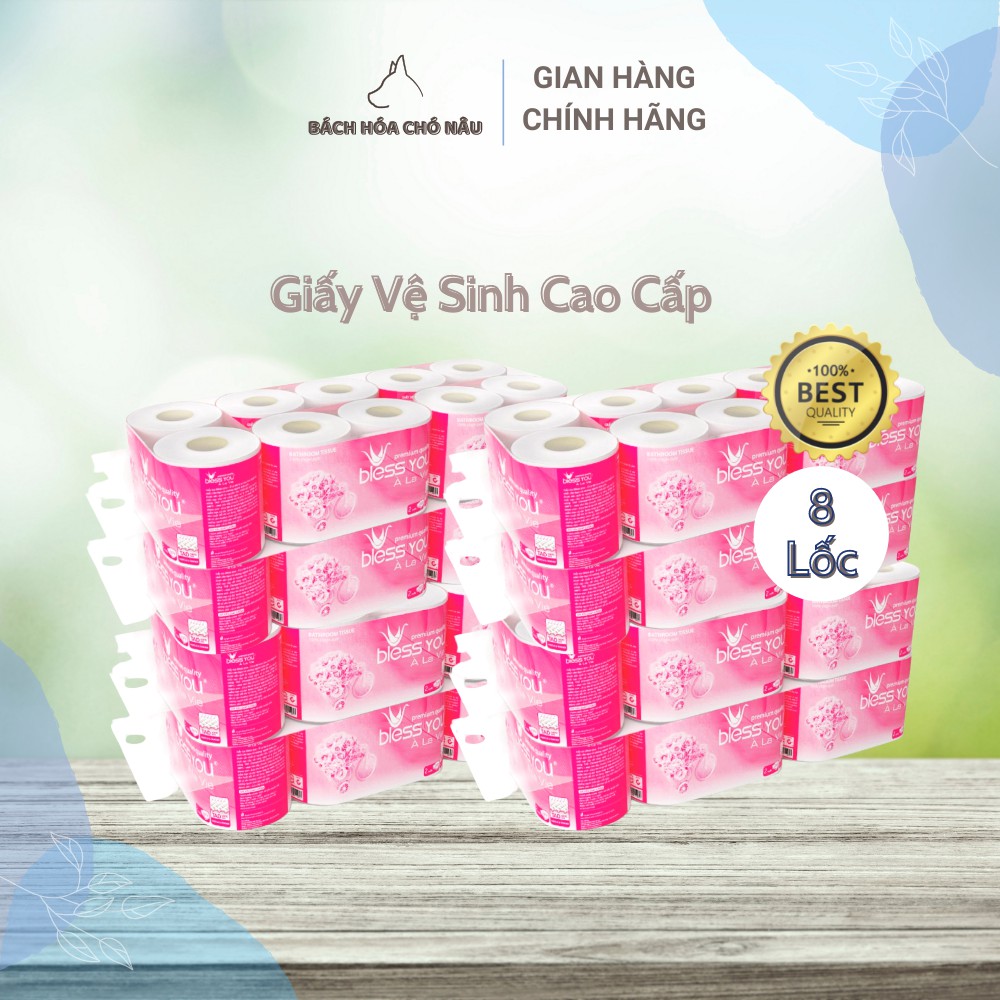 COMBO 8 Lốc Giấy Vệ Sinh Bless You 10 Cuộn Giấy 2 Lớp Cao Cấp [Hàng Chính Hãng]