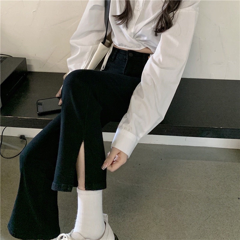 Quần jean nữ lưng cao xẻ tà thời trang cá tính | BigBuy360 - bigbuy360.vn