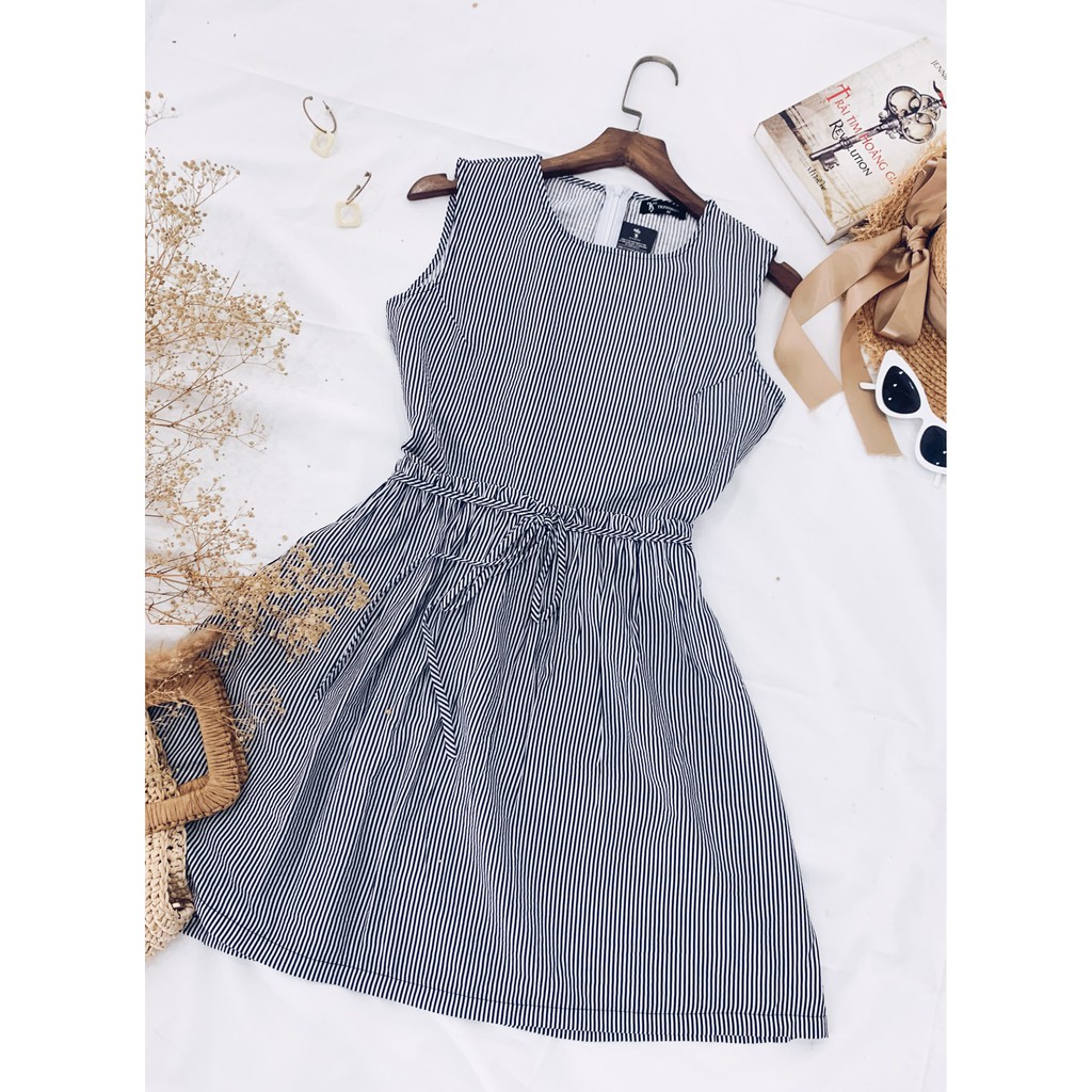 Váy sát nách kẻ nhé dây eo thiết kế thương hiệu TKFASHION DK508