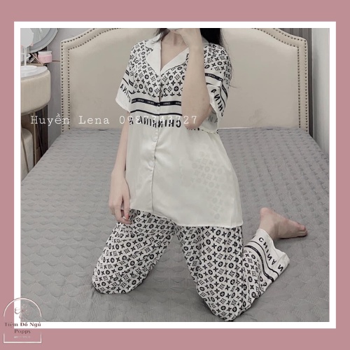 Đồ ngủ pijama nữ lụa LATIN đẹp,Bộ mặc nhà nữ cao cấp đồ Bộ nữ quần dài POPPY-ZICZAC NỬA THÂN