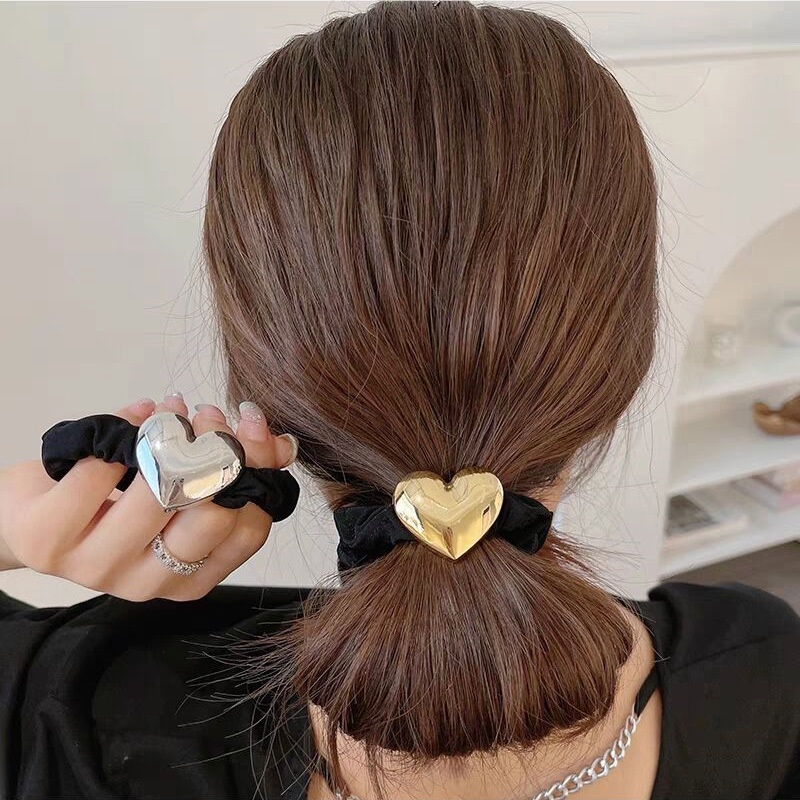 Dây buộc tóc bằng kim loại màu đen phong cách Hàn Quốc cho nữ