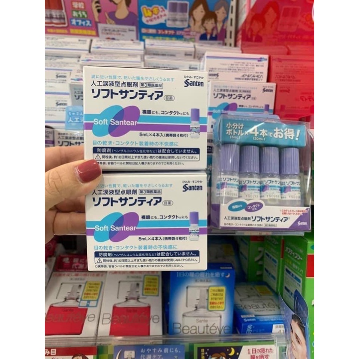 Nước Nhỏ Mắt Nhân Tạo Santen Soft Santear Nhật Bản - Màu hồng & Màu xanh